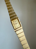1982 Seiko Quartz Gold Tone Gold Dial Tank Watch