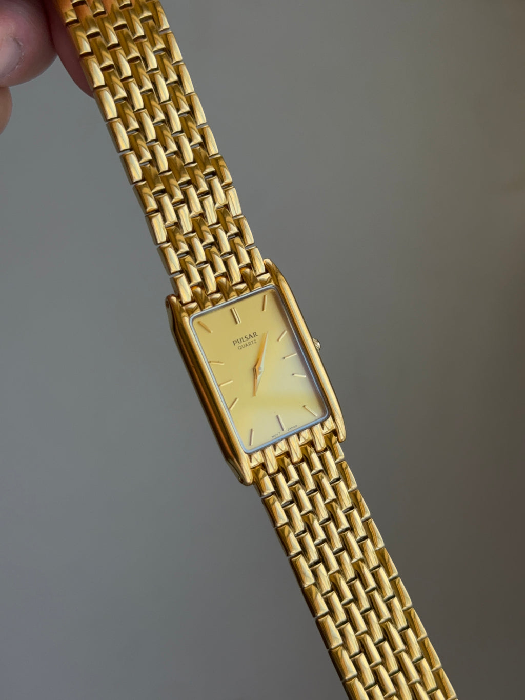 1990's Pulsar By Seiko Gold Tone Tank Watch
