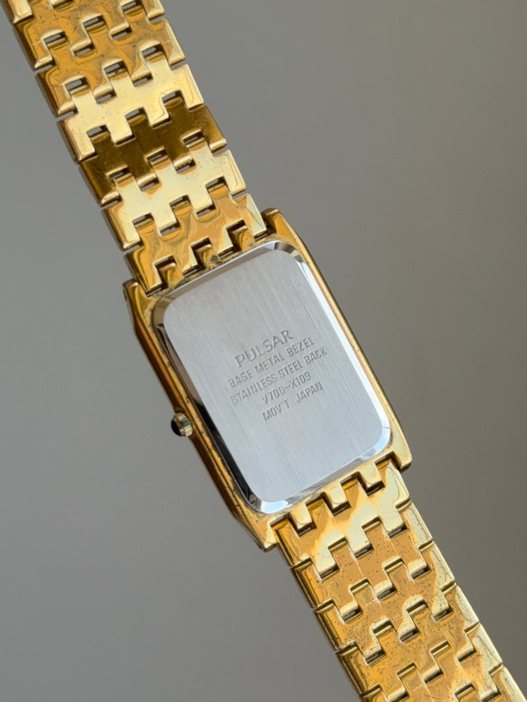 1990's Pulsar By Seiko Gold Tone Tank Watch