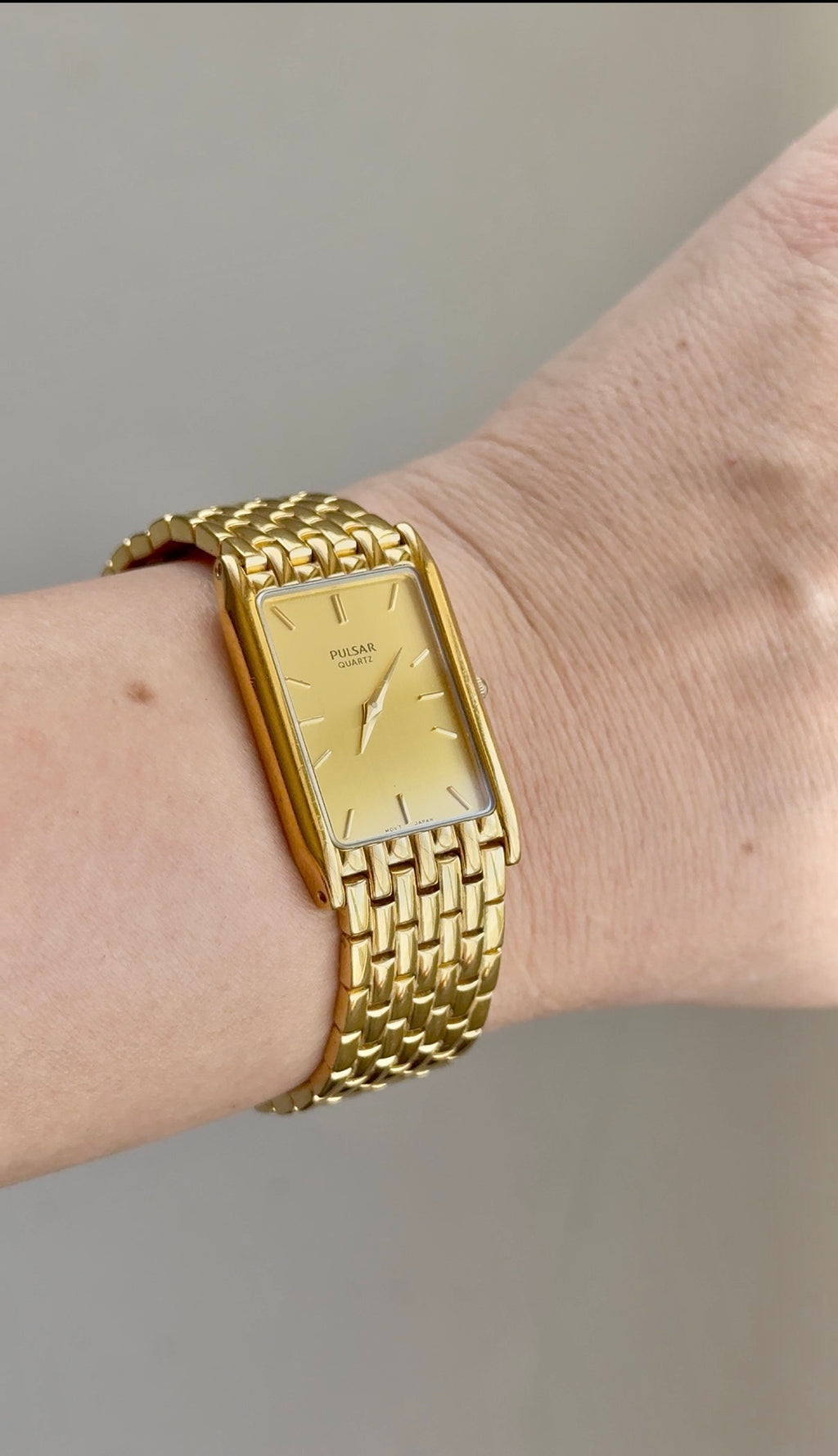 1990's Pulsar By Seiko Gold Tone Tank Watch