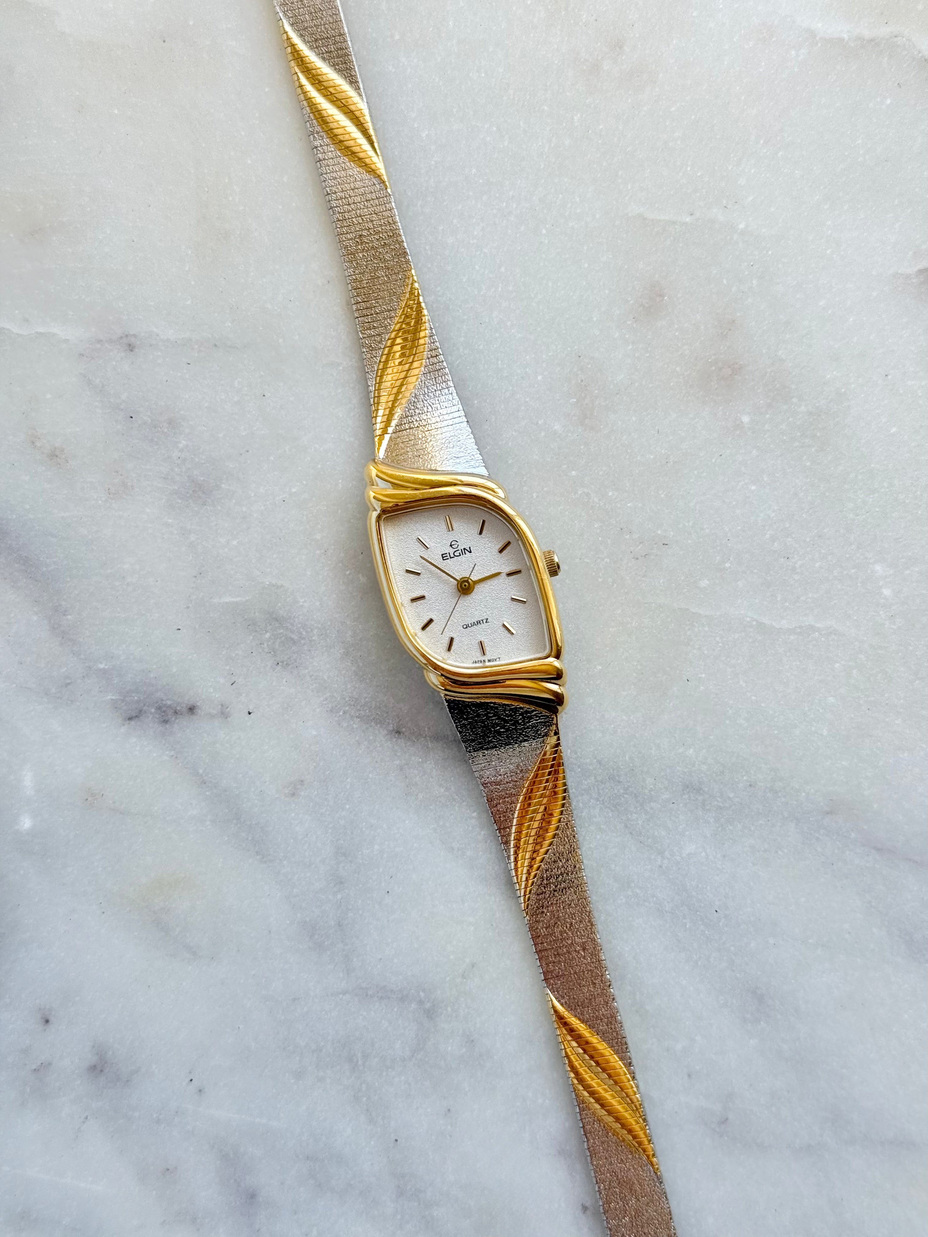 1980's Elgin Quartz Two Tone Asymmetrical Watch