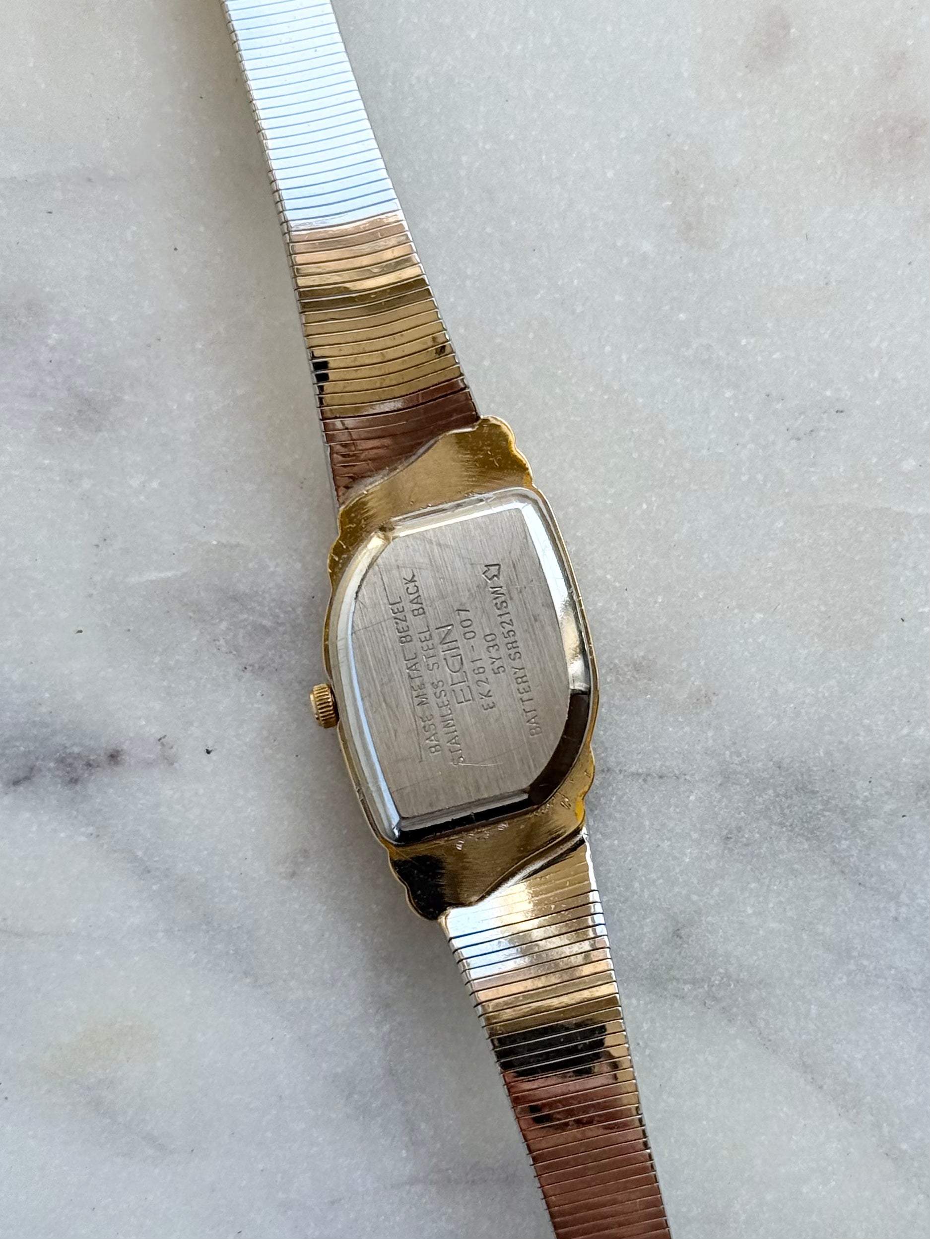 1980's Elgin Quartz Two Tone Asymmetrical Watch