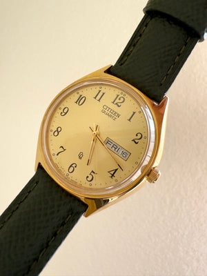 Vintage “CQ” Citizen Quartz Gold Tone Day Date Watch
