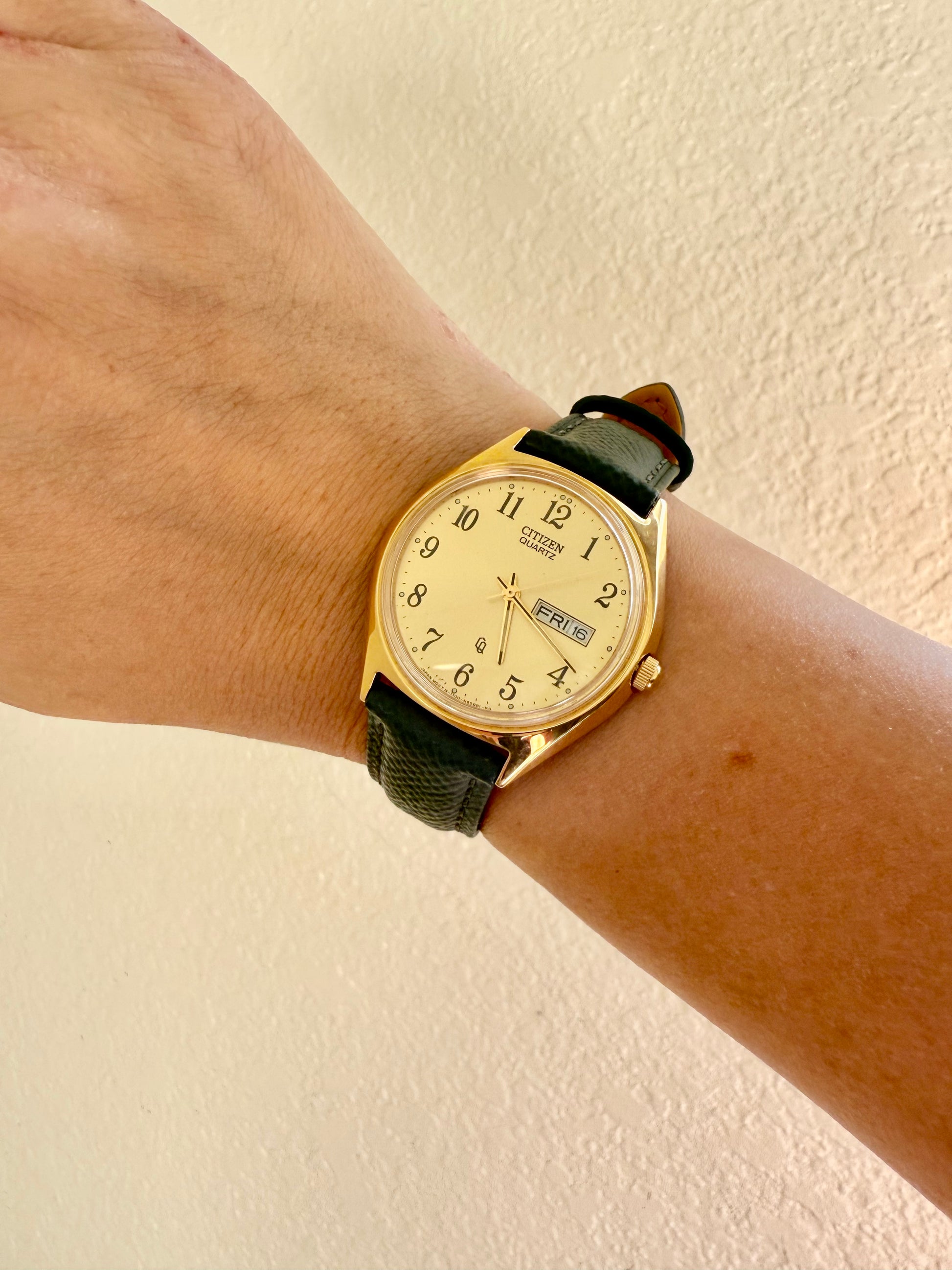 Vintage “CQ” Citizen Quartz Gold Tone Day Date Watch