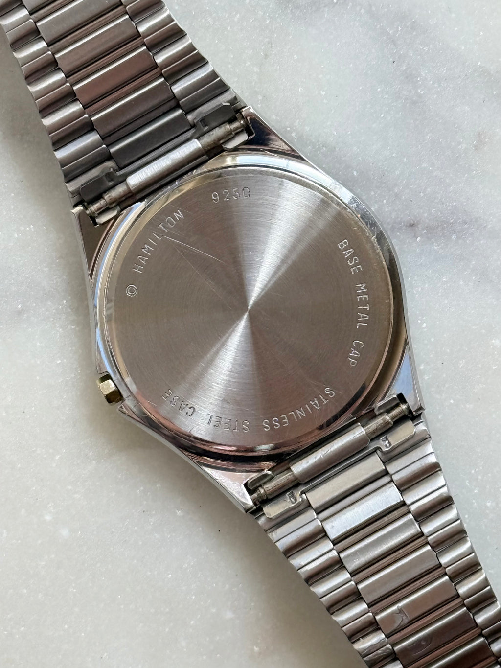 1980's Hamilton Swiss Quartz Two Tone Day Date Tonneau Watch