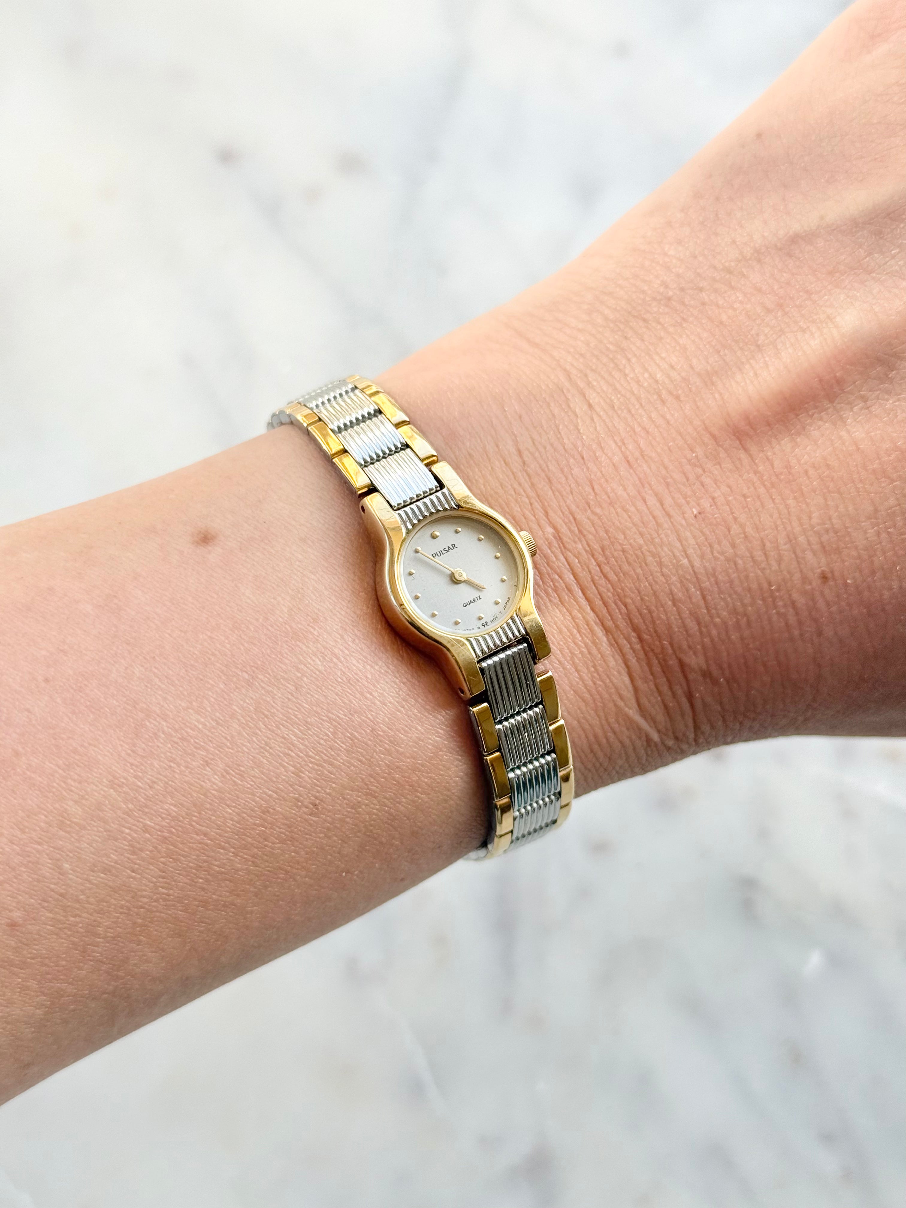 1989 Pulsar Quartz By Seiko Two Tone Bracelet Watch
