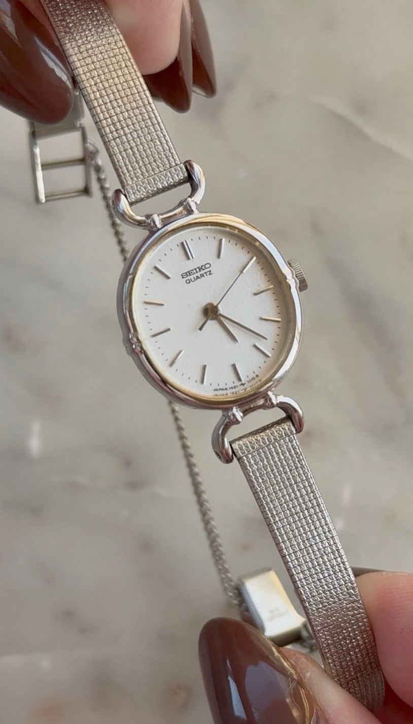 1983 Seiko Quartz Silver Tone Oval Watch