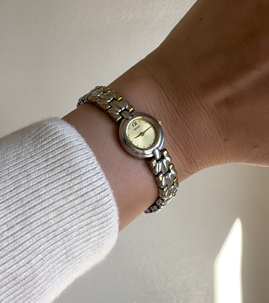 Seiko Mov't Japan Vintage Two Tone Gold Dial Watch