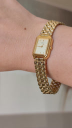 1993 Seiko Gold Tone Bracelet Tank Watch