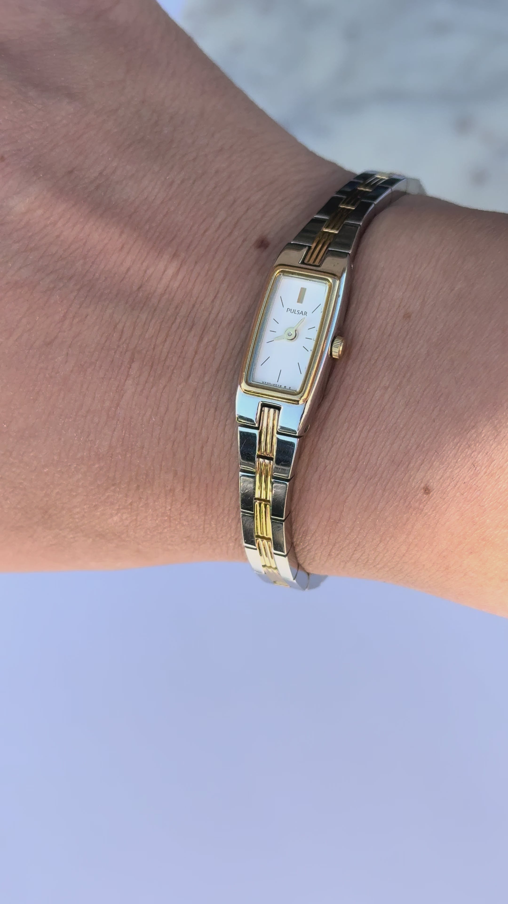 1994 Seiko Pulsar Quartz V220 Two-Tone Tank Watch
