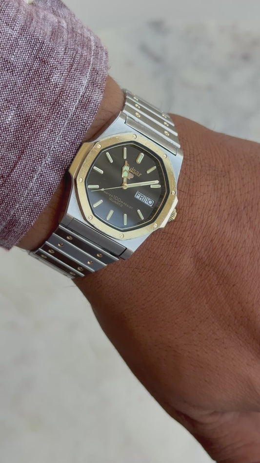 1982 Pulsar Quartz 100m “Nautilus” By SEIKO Day Date Watch