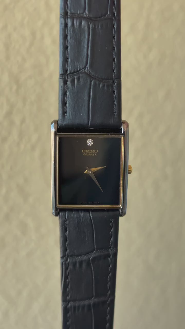 Vintage Seiko Quartz Black and Gold Tone Black Dial Watch