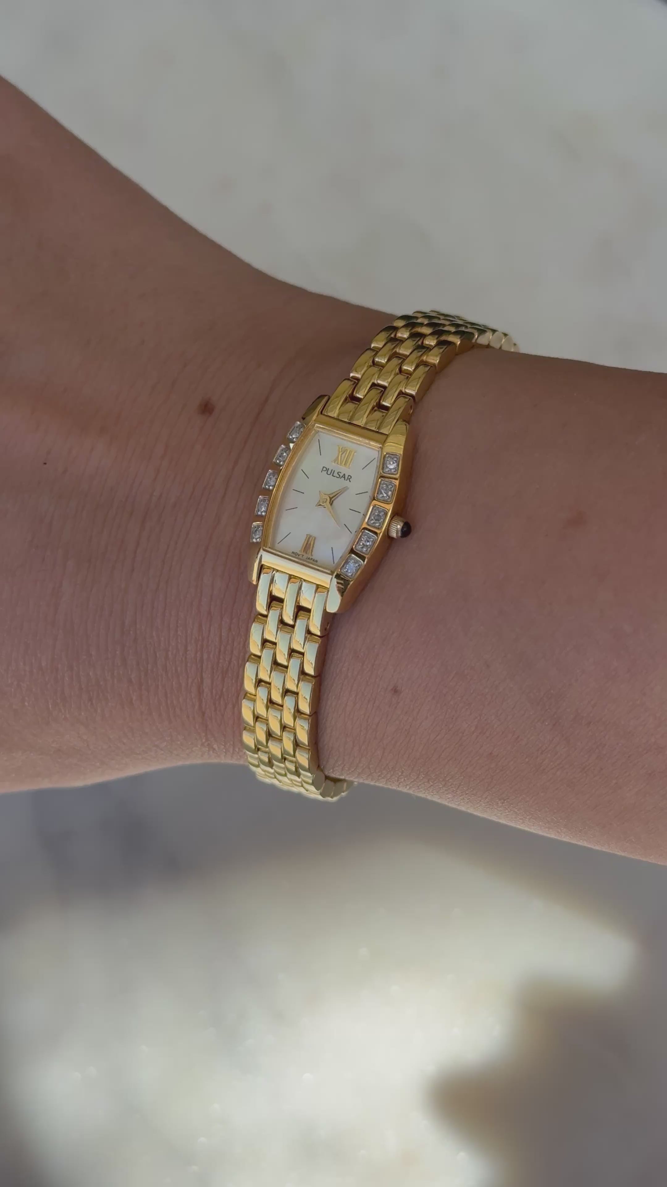1995 Pulsar Quartz by SEIKO Diamond MOP Tonneau Bracelet Watch