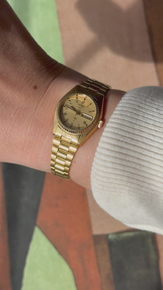 1981 Seiko Quartz SQ Roman “President” Gold Tone Day Date Watch