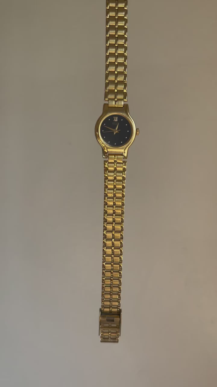 Seiko Quartz Watch Gold Tone Black Analog (NEAR MINT)