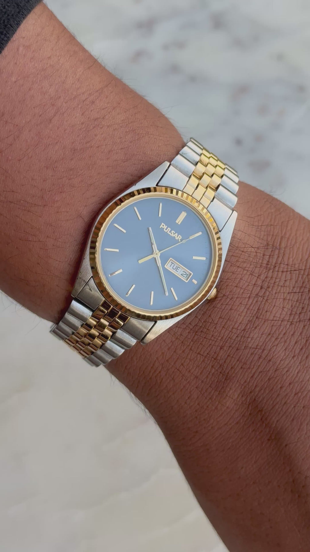 1993 SEIKO Pulsar Quartz “President” Two Tone Day Date Watch