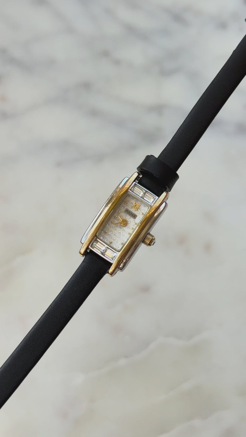 1997 Pulsar Quartz V220 By SEIKO Two Tone Baguette Tank Watch