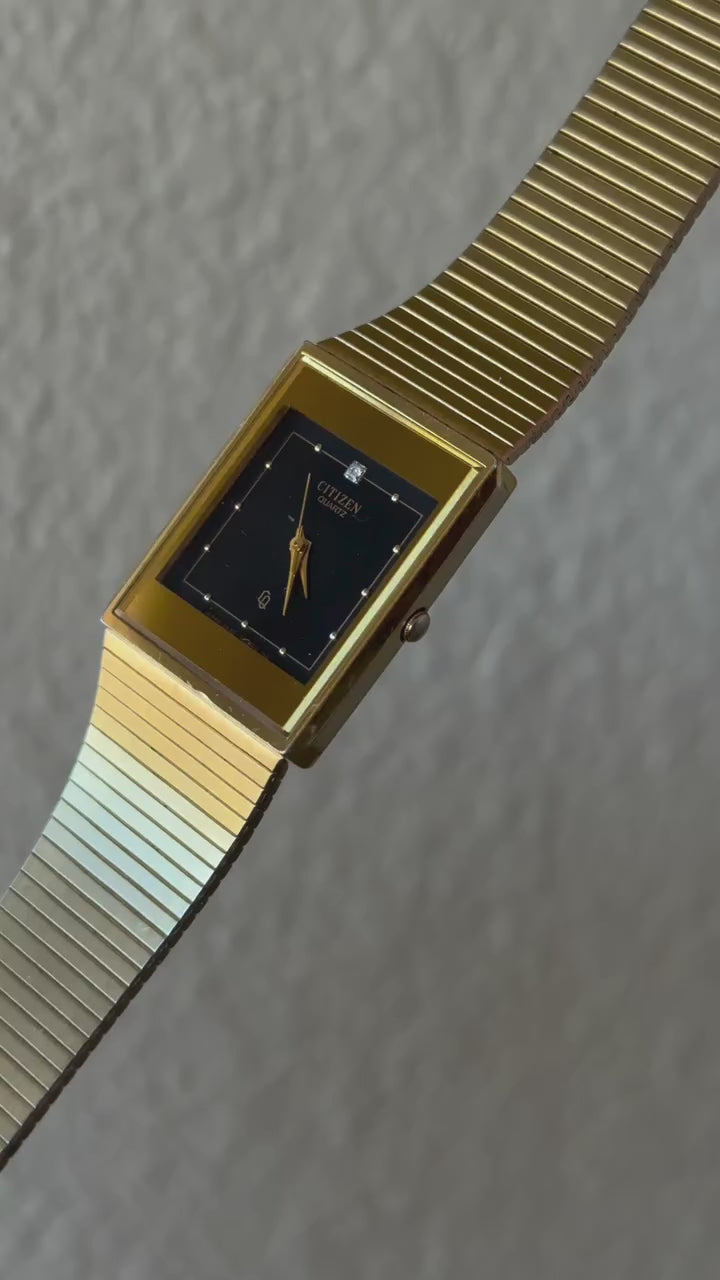 1980’s Citizen Quartz “CQ” Gold Plated “XMAS 1986” Tank Watch